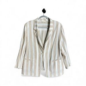 Chico's Beige Tan, White metallic Striped Linen Blazer size 2